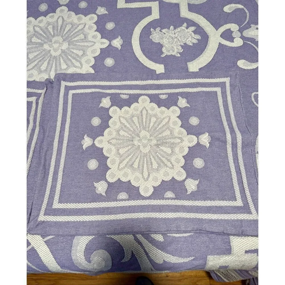 Queen Size 100% Cotton Bedspread Coverlet + Two Square Shams Purple and White